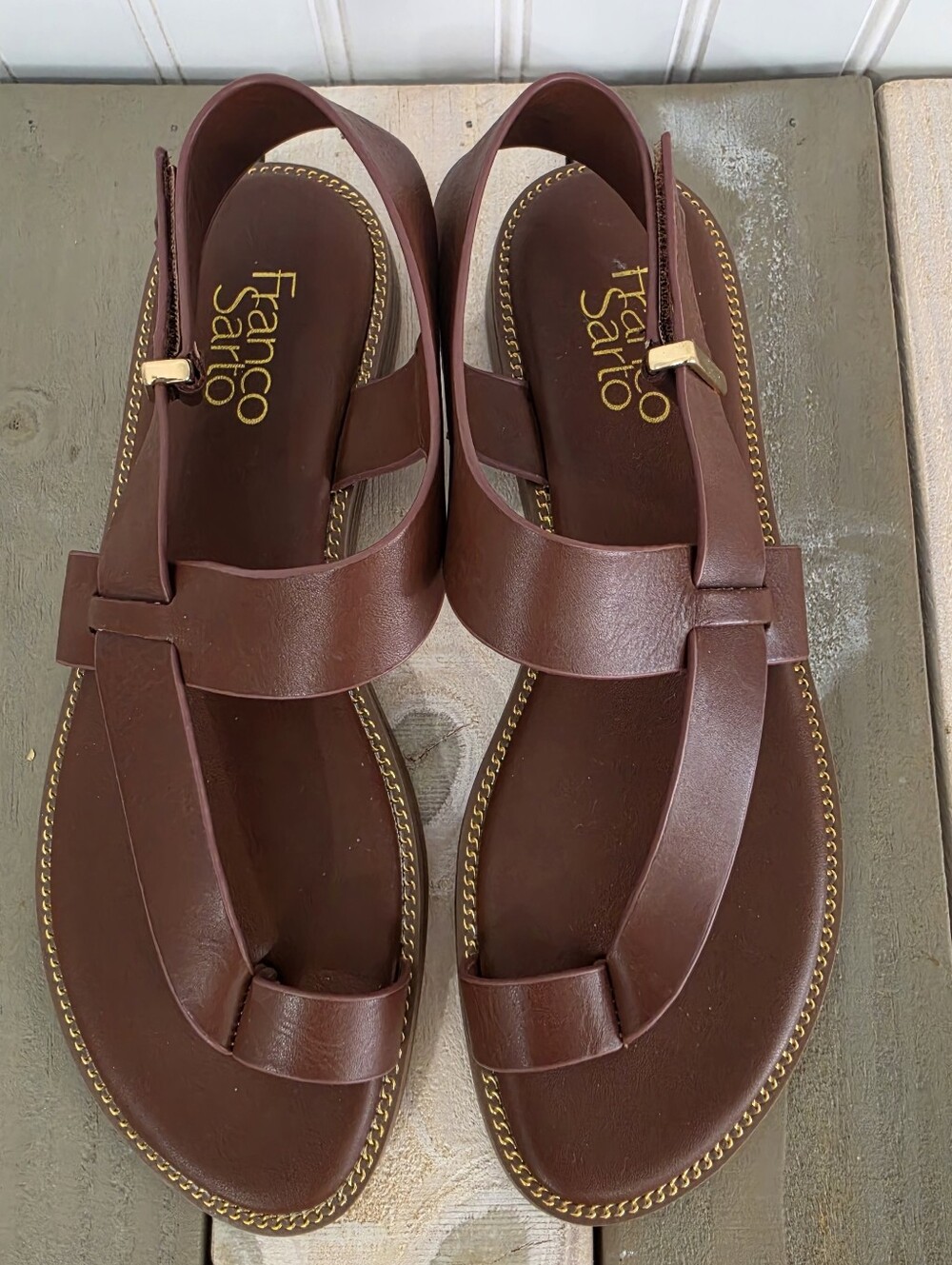 Franco Sarto | Gensi Lether Strappy Velcro Sandals Brown Size 7